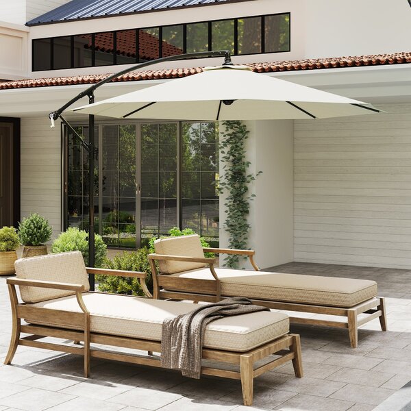 Slunečník Outsunny Ø300x250 cm s bočním polím a křížovou základnou, nakloněný s kličkou a 8 kovovými tyčemi pro venkovní terasu a balkon béžová | Aoso