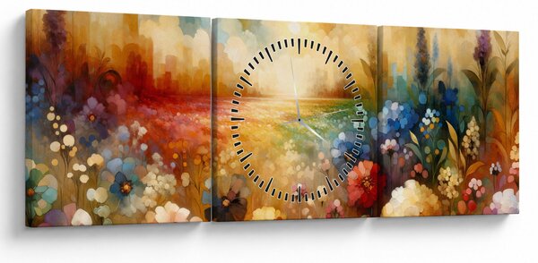 Obraz - Pestrobarevná louka (s hodinami) (90x30 cm)