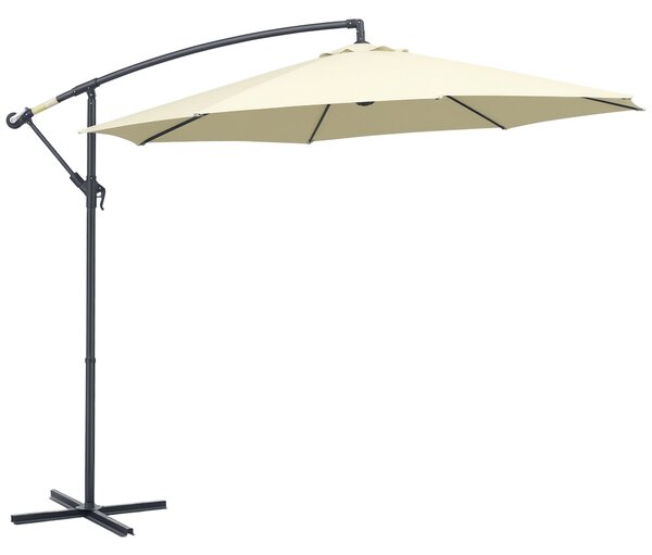 Slunečník Outsunny Ø300x250 cm s bočním polím a křížovou základnou, nakloněný s kličkou a 8 kovovými tyčemi pro venkovní terasu a balkon béžová | Aoso