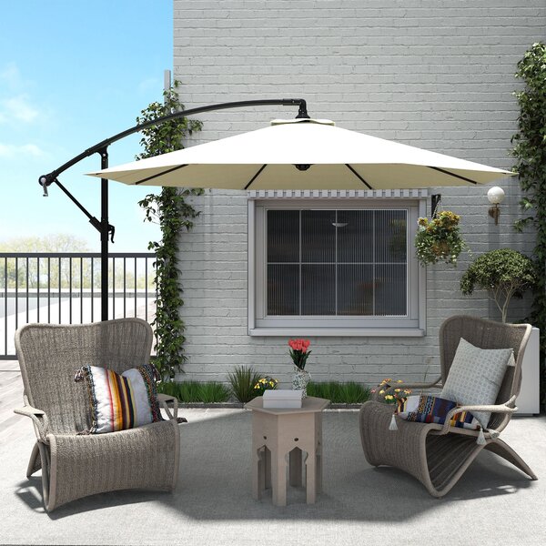 Slunečník Outsunny Ø300x250 cm s bočním polím a křížovou základnou, nakloněný s kličkou a 8 kovovými tyčemi pro venkovní terasu a balkon béžová | Aoso