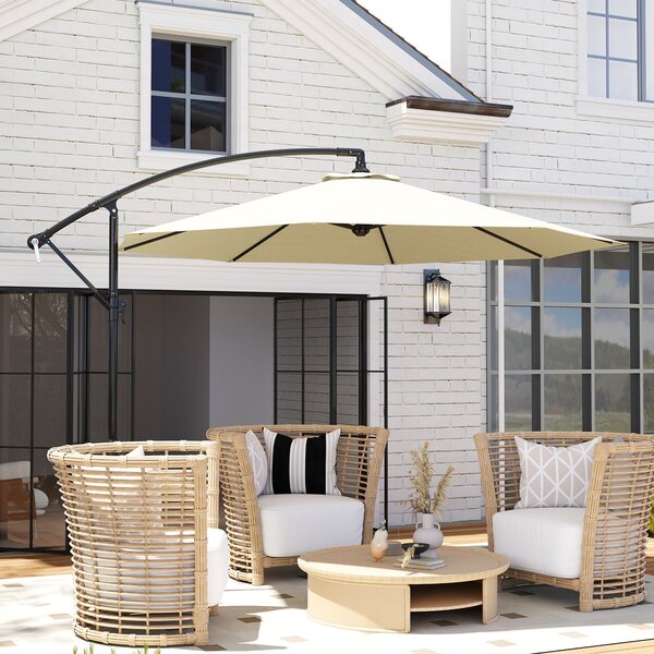 Slunečník Outsunny Ø300x250 cm s bočním polím a křížovou základnou, nakloněný s kličkou a 8 kovovými tyčemi pro venkovní terasu a balkon béžová | Aoso