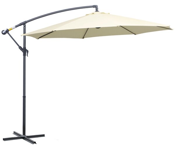 Slunečník Outsunny Ø300x250 cm s bočním polím a křížovou základnou, nakloněný s kličkou a 8 kovovými tyčemi pro venkovní terasu a balkon béžová | Aoso