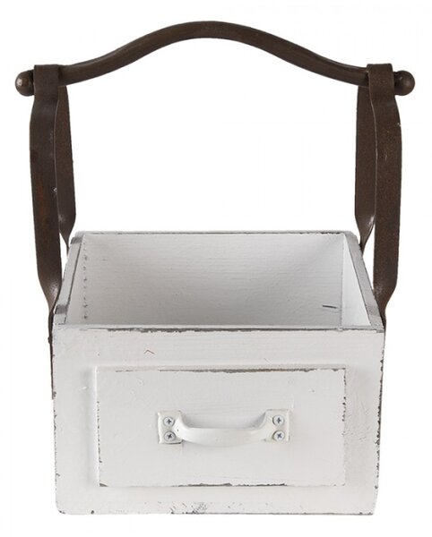 Bílá dřevěná retro bedýnka s rukojetí – 24x19x28 cm
