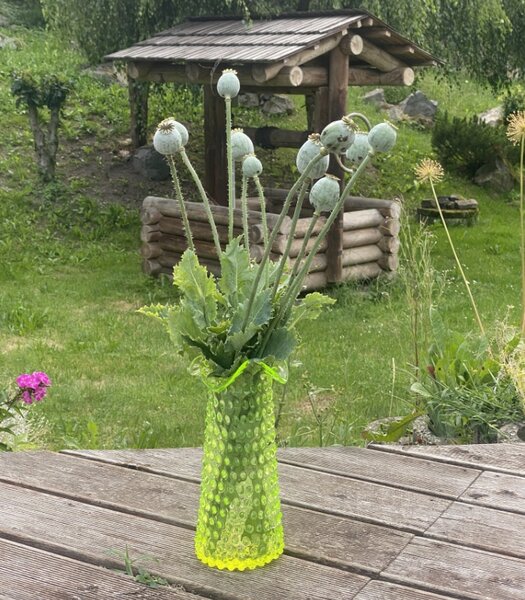 Sklárna Častolovice - Váza 28cm - Hobnail – Ananas – uranová zeleň