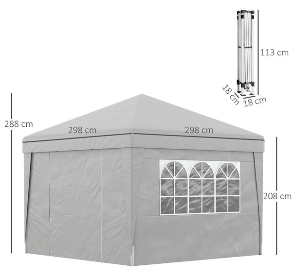 Outsunny Skládací Zahradní Altán s UV-30+ Ochrannou, 3 x 3 m, se Záclonami a Přepravní Taškou, Šedý | Aosom