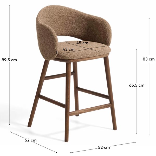 Kave Home Hnědá čalouněná barová židle Maina 66 cm