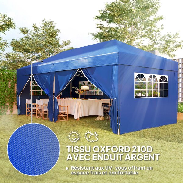Outsunny Zahradní Altán Skládací Pop-Up Altán 3 x 6 m s 6 Bočními Stěnami, Odkapávacími Otvory, Včetně Nosného Úložného Pytle, Skládací Stříška pro Ke