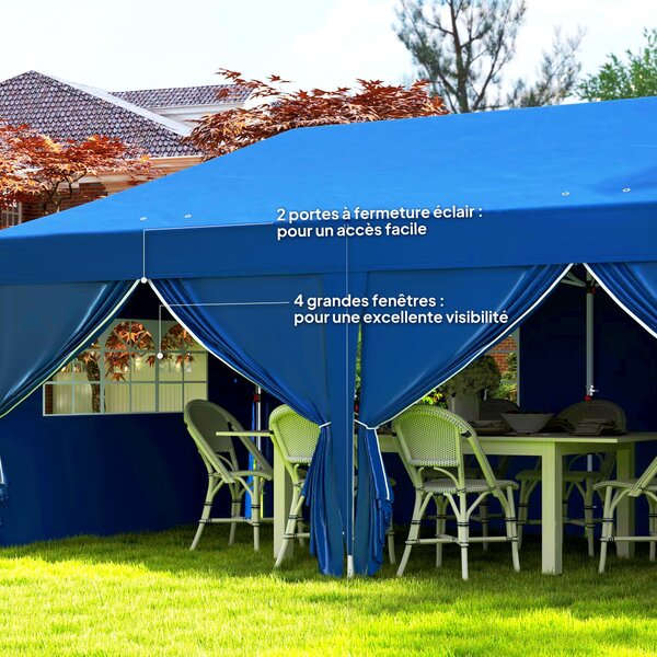 Outsunny Zahradní Altán Skládací Pop-Up Altán 3 x 6 m s 6 Bočními Stěnami, Odkapávacími Otvory, Včetně Nosného Úložného Pytle, Skládací Stříška pro Ke