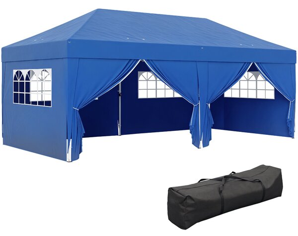Outsunny Zahradní Altán Skládací Pop-Up Altán 3 x 6 m s 6 Bočními Stěnami, Odkapávacími Otvory, Včetně Nosného Úložného Pytle, Skládací Stříška pro Ke