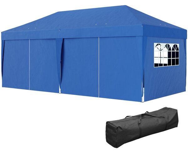 Outsunny Zahradní Altán Skládací Pop-Up Altán 3 x 6 m s 6 Bočními Stěnami, Odkapávacími Otvory, Včetně Nosného Úložného Pytle, Skládací Stříška pro Ke