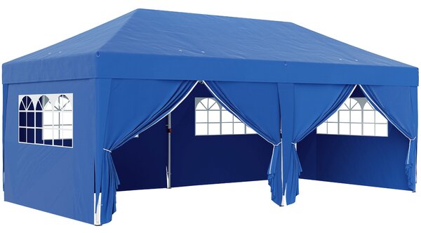 Outsunny Zahradní Altán Skládací Pop-Up Altán 3 x 6 m s 6 Bočními Stěnami, Odkapávacími Otvory, Včetně Nosného Úložného Pytle, Skládací Stříška pro Ke