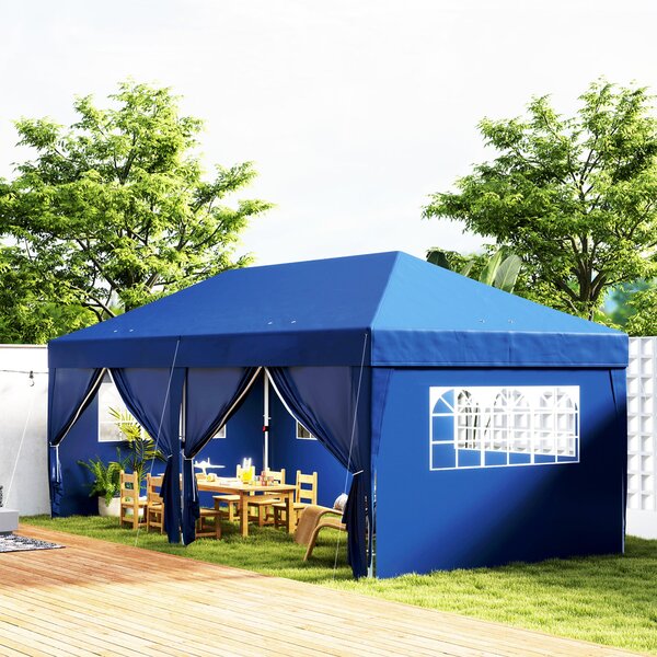 Outsunny Zahradní Altán Skládací Pop-Up Altán 3 x 6 m s 6 Bočními Stěnami, Odkapávacími Otvory, Včetně Nosného Úložného Pytle, Skládací Stříška pro Ke