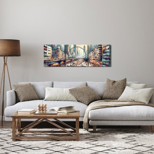 Obraz - Život velkoměsta (s hodinami) (90x30 cm)