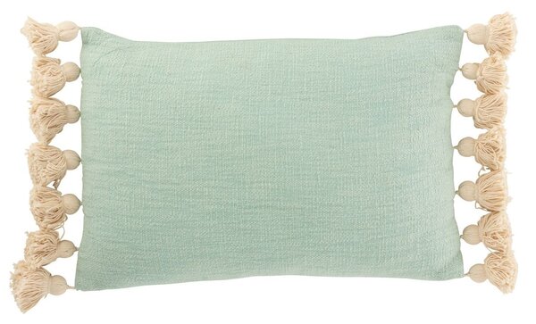 Mintovo-azurový polštář se střapci a výplní Pompom - 50*35cm - J-Line by Jolipa