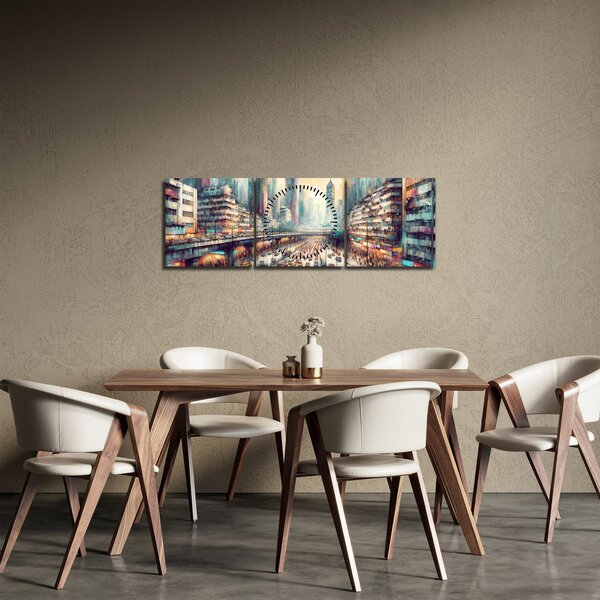 Obraz - Život velkoměsta (s hodinami) (90x30 cm)