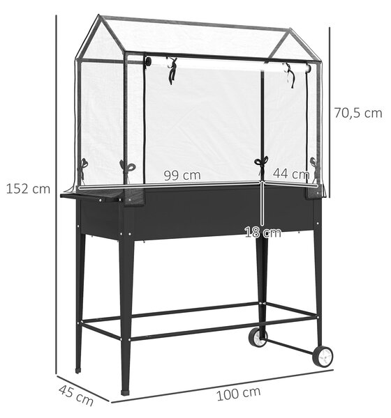Podlokálně zvýšený záhon Outsunny s PVC krytem, zvýšený květináč na kolečkách, rolovací zipová dvířka a odtokový otvor, mini skleník na zeleninu, květ