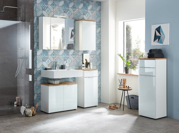 Bílá přírodní vysoká koupelnová skříňka v dekoru dubu 39x112 cm Pescara – Germania