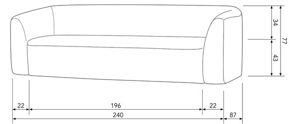 Třímístná pohovka meganle 240 cm černá