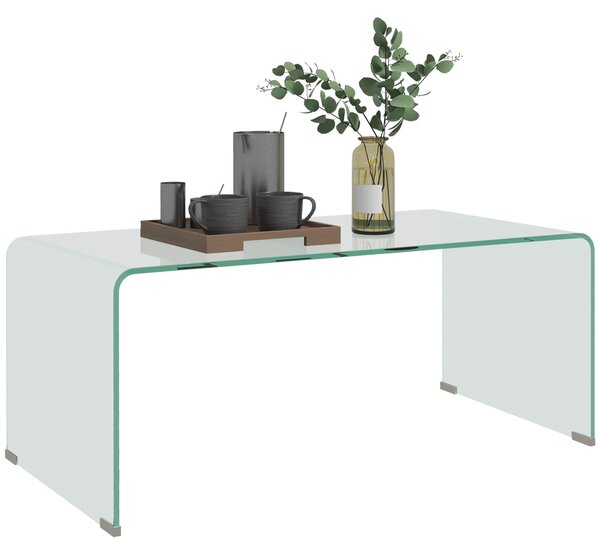 HOMCOM Průhledný Skleněný Kávový Stolek Obdélníkový Moderní Design Temperované Sklo s Bezpečnými Zaoblenými Okraji 80 x 45 x 35 cm | Aosom