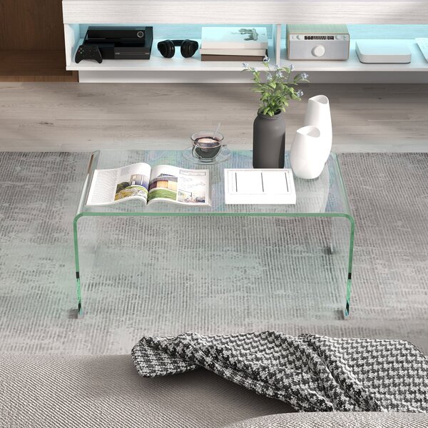 HOMCOM Průhledný Skleněný Kávový Stolek Obdélníkový Moderní Design Temperované Sklo s Bezpečnými Zaoblenými Okraji 80 x 45 x 35 cm | Aosom