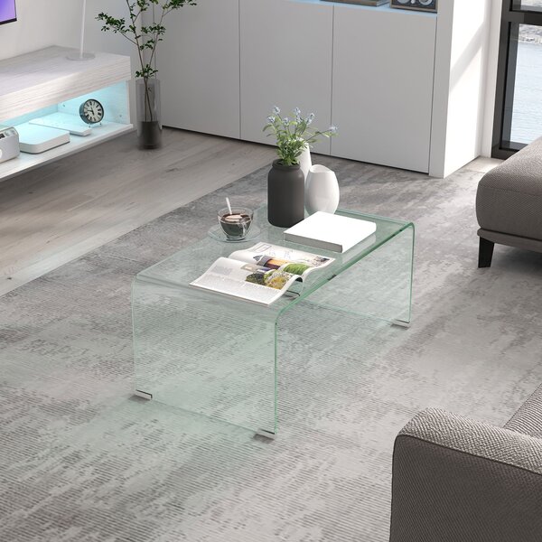 HOMCOM Průhledný Skleněný Kávový Stolek Obdélníkový Moderní Design Temperované Sklo s Bezpečnými Zaoblenými Okraji 80 x 45 x 35 cm | Aosom