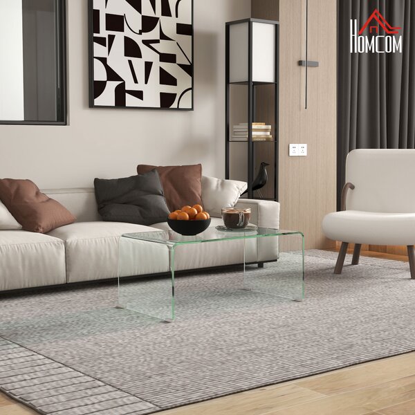 HOMCOM Průhledný Skleněný Kávový Stolek Obdélníkový Moderní Design Temperované Sklo s Bezpečnými Zaoblenými Okraji 80 x 45 x 35 cm | Aosom