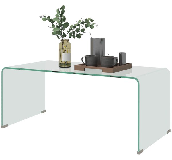HOMCOM Průhledný Skleněný Kávový Stolek Obdélníkový Moderní Design Temperované Sklo s Bezpečnými Zaoblenými Okraji 80 x 45 x 35 cm | Aosom