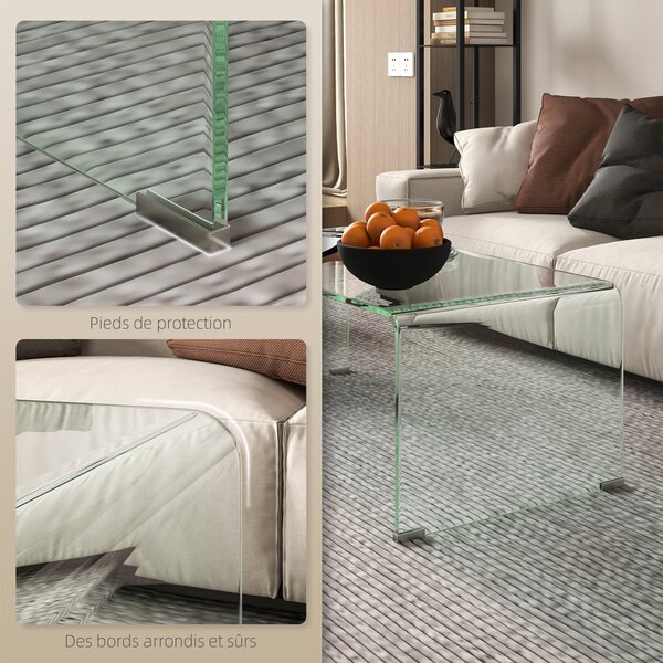 HOMCOM Průhledný Skleněný Kávový Stolek Obdélníkový Moderní Design Temperované Sklo s Bezpečnými Zaoblenými Okraji 80 x 45 x 35 cm | Aosom