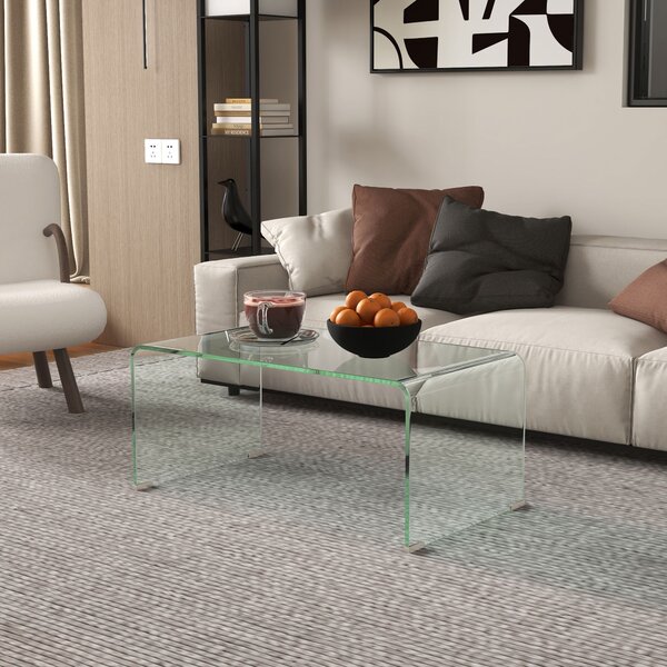 HOMCOM Průhledný Skleněný Kávový Stolek Obdélníkový Moderní Design Temperované Sklo s Bezpečnými Zaoblenými Okraji 80 x 45 x 35 cm | Aosom