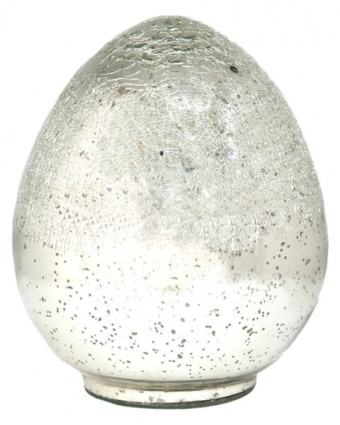 Stříbrné dekorativní vejce s popraskanou strukturou – 15x15x20 cm