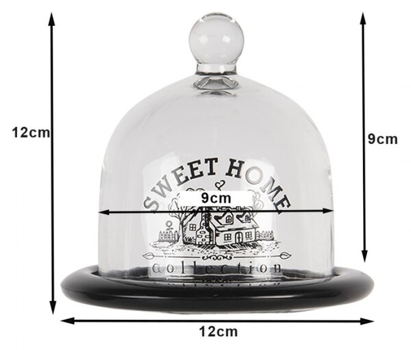 Skleněný poklop Sweet Home s černou miskou – 12x12 cm