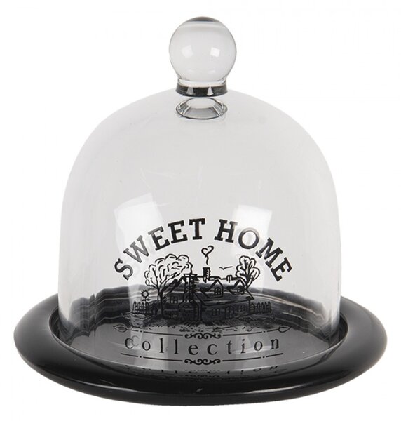 Skleněný poklop Sweet Home s černou miskou – 12x12 cm