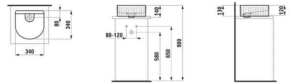 Laufen Sonar umyvadlo 34x34 cm polokulatý na pult bílá lesk H8123410001121