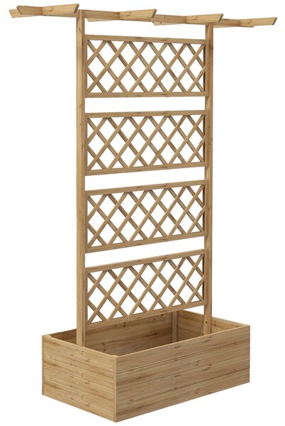 Outsunny Květináč s treláží pro popínavé rostliny, zeleninu a květiny - předolejované smrkové dřevo, rozměry 160L x 55Š x 183V cm, efekt přírodního dř