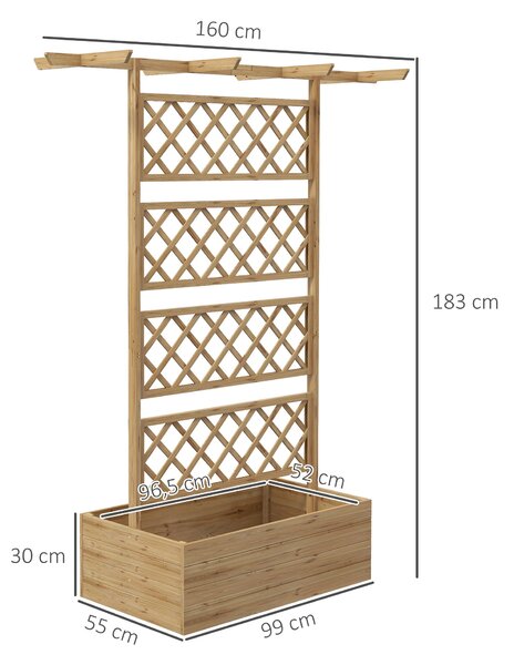 Outsunny Květináč s treláží pro popínavé rostliny, zeleninu a květiny - předolejované smrkové dřevo, rozměry 160L x 55Š x 183V cm, efekt přírodního dř