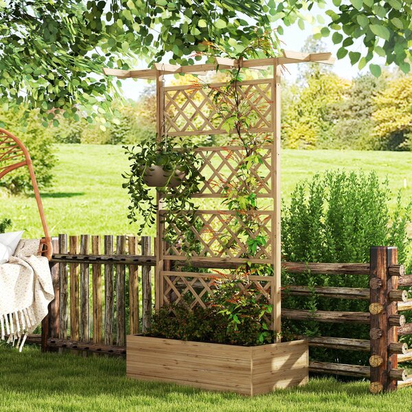 Outsunny Květináč s treláží pro popínavé rostliny, zeleninu a květiny - předolejované smrkové dřevo, rozměry 160L x 55Š x 183V cm, efekt přírodního dř