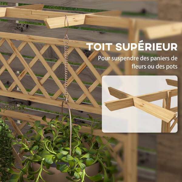 Outsunny Květináč s treláží pro popínavé rostliny, zeleninu a květiny - předolejované smrkové dřevo, rozměry 160L x 55Š x 183V cm, efekt přírodního dř