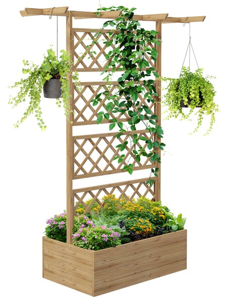 Outsunny Květináč s treláží pro popínavé rostliny, zeleninu a květiny - předolejované smrkové dřevo, rozměry 160L x 55Š x 183V cm, efekt přírodního dř