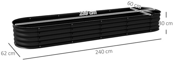 Modulární vyvýšený záhon z oceli Outsunny pro zeleninu, rostliny a květiny - 240 x 62 x 30 cm, černý | Aosom