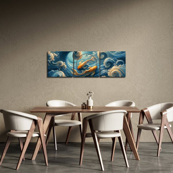 Obraz - Zlaté rybky (s hodinami) (90x30 cm)