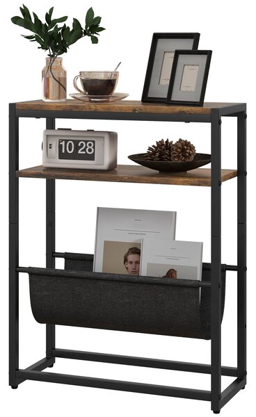 HOMCOM Koncový stolík s policí a stojanem na časopisy - Průmyslový design - 43D x 18Š x 56V cm Tmavě hnědý | Aosom