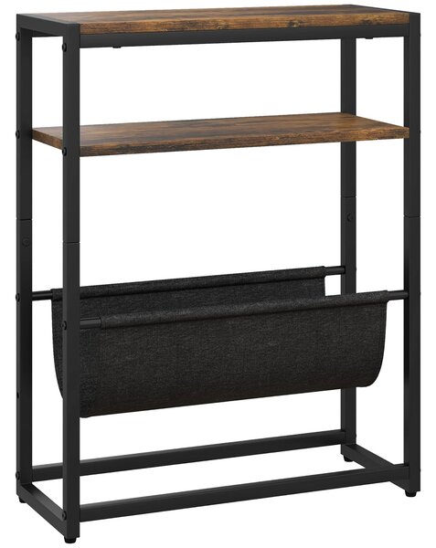 HOMCOM Koncový stolík s policí a stojanem na časopisy - Průmyslový design - 43D x 18Š x 56V cm Tmavě hnědý | Aosom