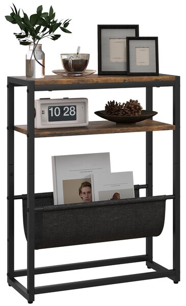 HOMCOM Koncový stolík s policí a stojanem na časopisy - Průmyslový design - 43D x 18Š x 56V cm Tmavě hnědý | Aosom