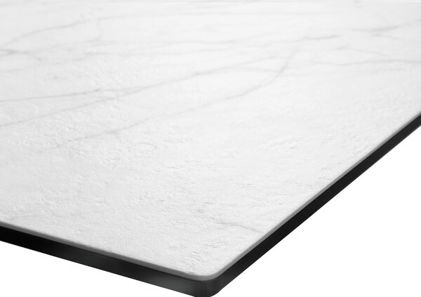 DELIFE Jídelní stůl Edge 200x100 cm keramika Laminam® Statuarietto bílá podnož ve tvaru V střední černá