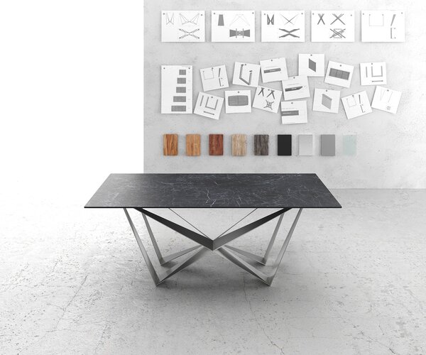 DELIFE Jídelní stůl Edge 200x100 cm keramika Laminam® Nero Greco antracitová Spider plochá ocel nerezová ocel