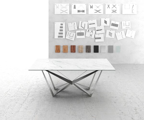 DELIFE Jídelní stůl Edge 200x100 cm keramika Laminam® Statuarietto bílá Spider plochá ocel nerezová ocel