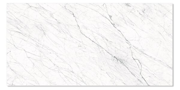 DELIFE Jídelní stůl Edge 200x100 cm keramika Laminam® Statuarietto bílá podnož ve tvaru V střední černá