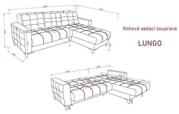 Rohová sedací souprava, rozkládací s úložným prostorem Lungo - tmavě šedá