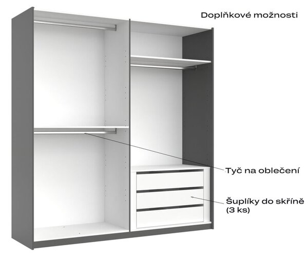Skříň s posuvnými dveřmi 2,0x2,1m (Dveře Grafit/Zrcadlo) série N Doni
