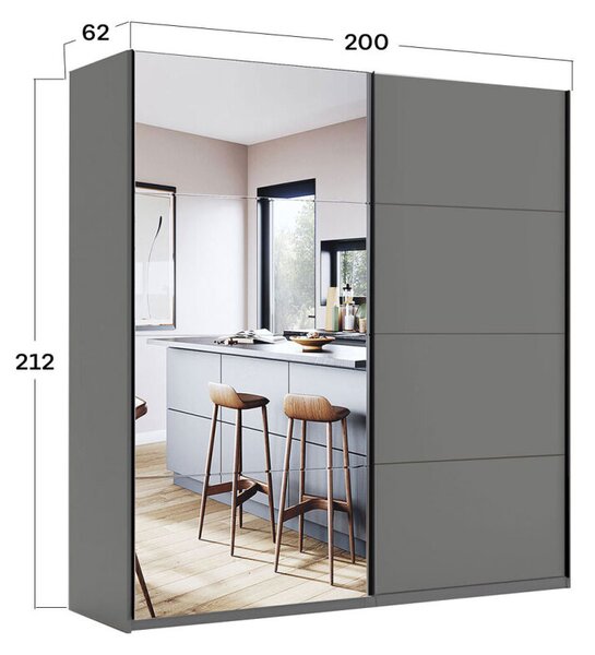 Skříň s posuvnými dveřmi 2,0x2,1m (Dveře Grafit/Zrcadlo) série N Dominika